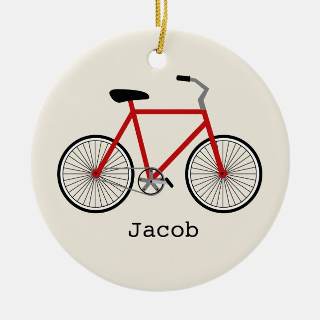 Röd cykelpersonligprydnad julgransprydnad keramik (Framsidan)
