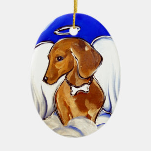 Röd Dachshund Ängel Julgransprydnad Keramik