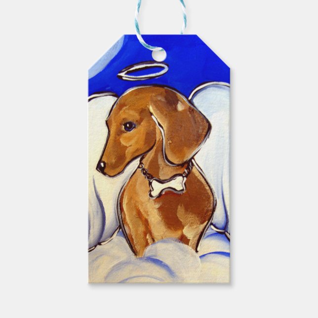 Röd Dachshund Ängel Presentetikett (Framsidan)
