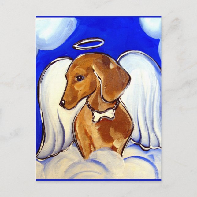 Röd Dachshund Ängel Vykort (Framsida)