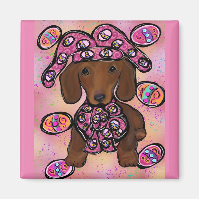 Röd Dachshund Doxie Magnet (Framsidan)