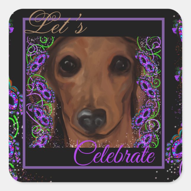 Röd Dachshund       Fyrkantigt Klistermärke (Framsida)