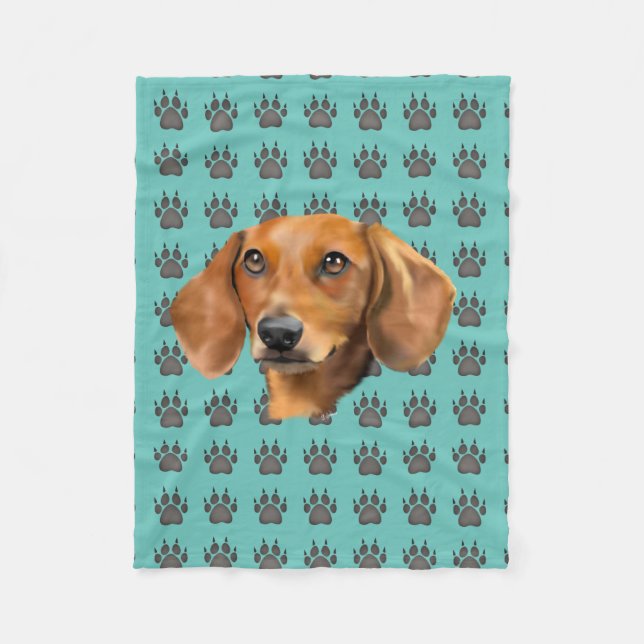 Röd Dachshund Hund Fleecefilt (Framsidan)