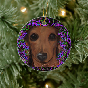 Röd Dachshund Julgransprydnad Keramik