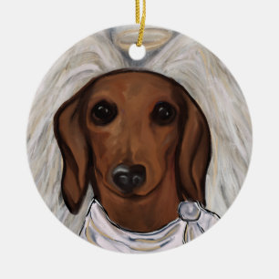 Röd Dachshund Julgransprydnad Keramik