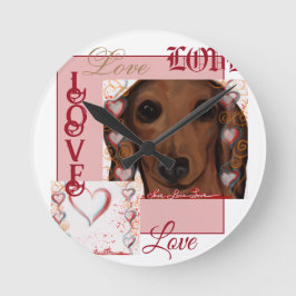 Röd Dachshund Rund Klocka