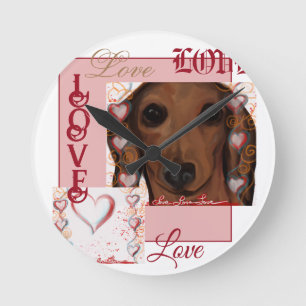 Röd Dachshund Rund Klocka