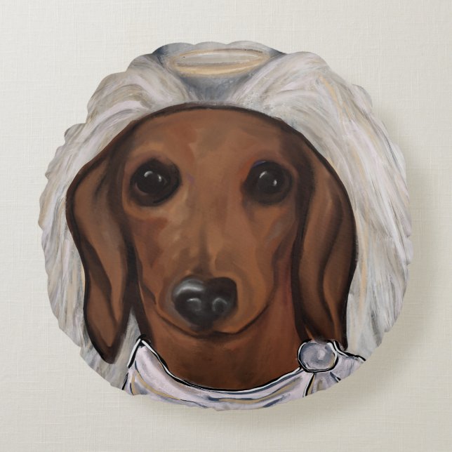 Röd Dachshund Rund Kudde (Framsidan)