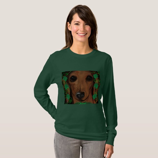Röd Dachshund T Shirt (Hel framsida)