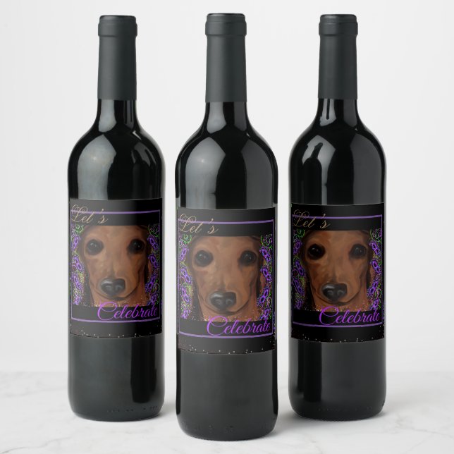 Röd Dachshund      Vinflaska Etikett (Flaskor)