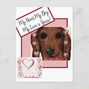 Röd Dachshund   Vykort