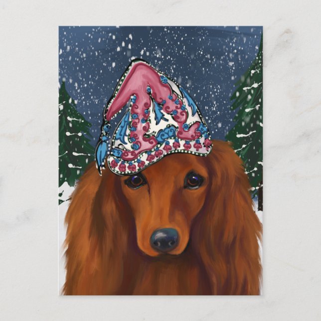 RÖD DACHSHUND VYKORT (Framsida)
