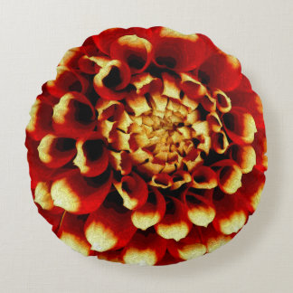 Röd Dahlia med blåttdamen Rund Kudde