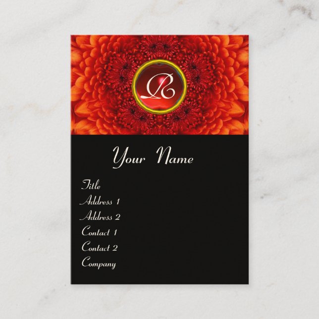 RÖD  DAHLIA  MONOGRAM, RUBIN  svart gul Visitkort (Framsida)