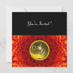RÖD DAHLIA, TOPAZ-monogram, stark svart gul Inbjudningar
