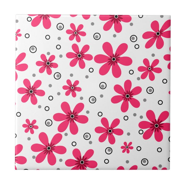 Röd daisy blommor - bakomliggande sommar kakelplatta (Framsidan)