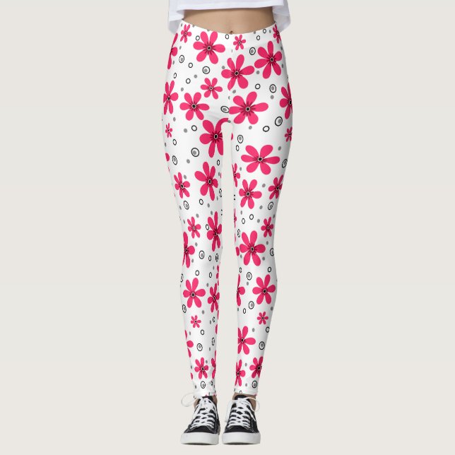 Röd daisy blommor - bakomliggande sommar leggings (Framsida)