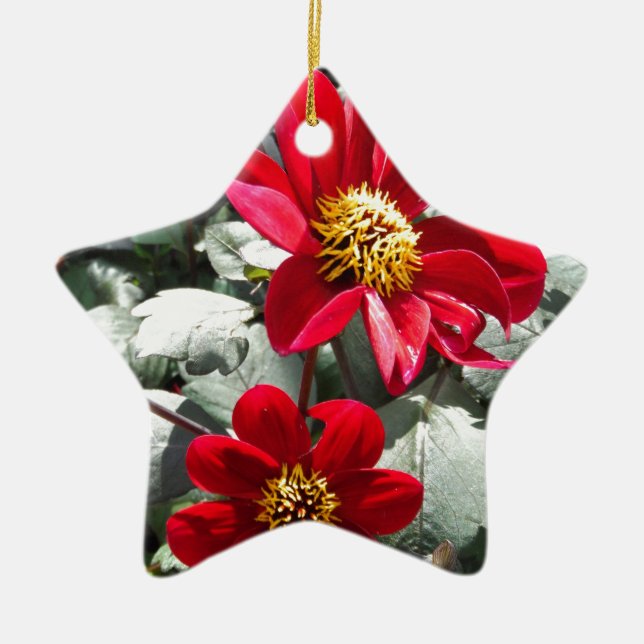 röd daisy/daisy blommor julgransprydnad keramik (Framsidan)