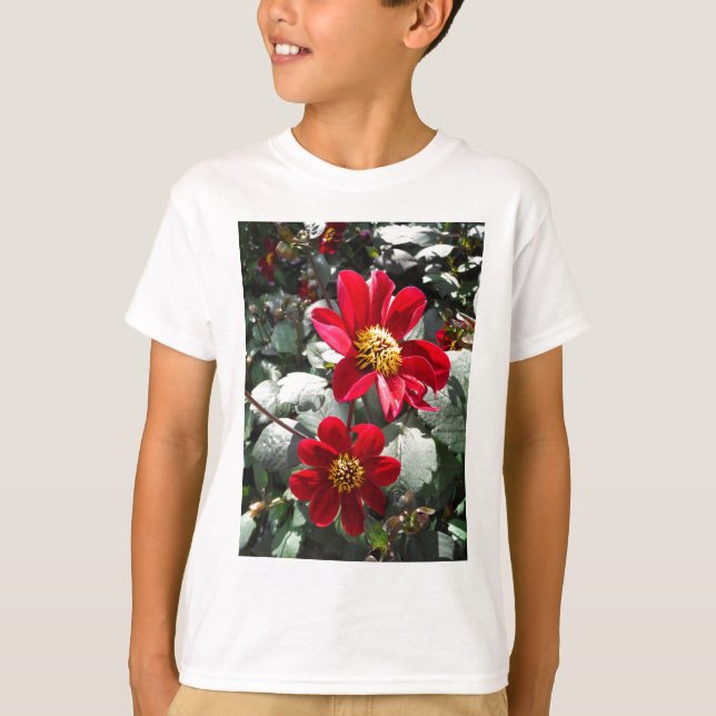 röd daisy/daisy blommor t-shirt (Framsida)