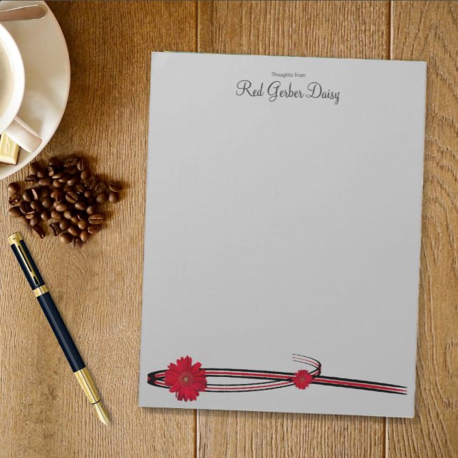 Röd Daisy och fibermall Anteckningsblock (Red Gerber Daisy bottom template notepad)