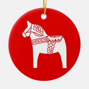 Röd Dala häst Julgransprydnad Keramik