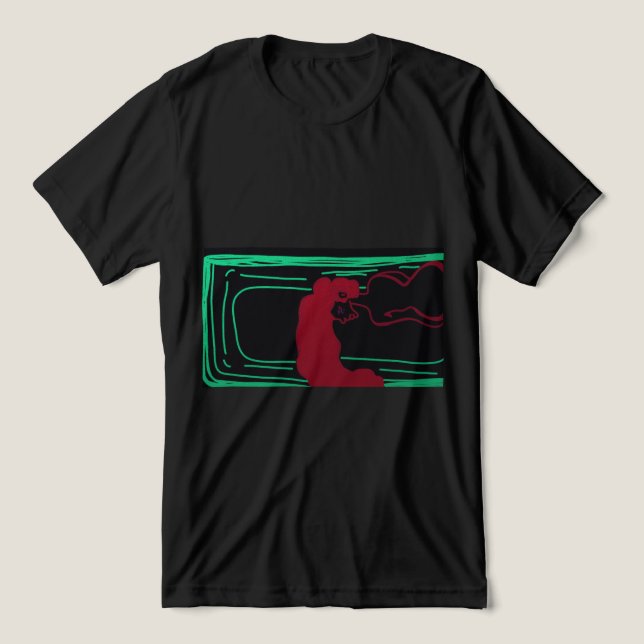 Röd dam i grön badkar t shirt (Design Framsida)