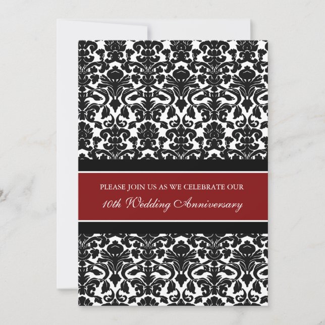 Röd Damask 10-årsjubileumspartaj Invitation Inbjudningar (Framsida)
