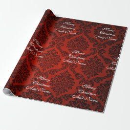 Röd Damask God Jul med Namn Jul Presentpapper