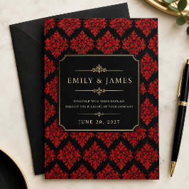 Röd Damask-inbjudan | Elegant svart & röd Inbjudningar