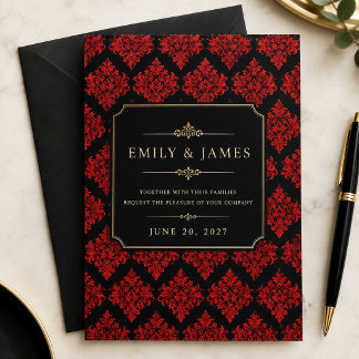 Röd Damask-inbjudan | Elegant svart & röd Inbjudningar