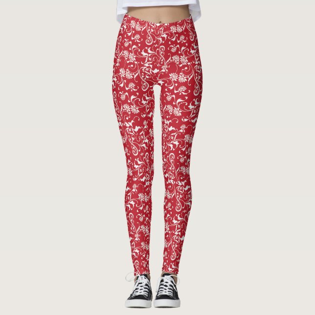 Röd Damask Leggings (Framsida)
