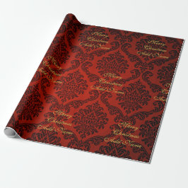 Röd Damask med Guldskrift God Jul Presentpapper
