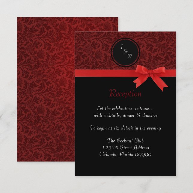 Röd Damask & Röd Slöja - Mottagningsinbjudan Inbjudningar (Fram/baksida)
