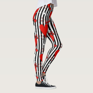 Röd damasker för hjärtor för vitsvartvalentin leggings