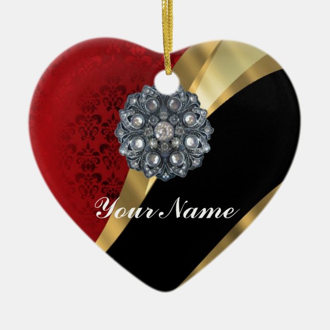 Röd damm och guld julgransprydnad keramik (Framsidan)