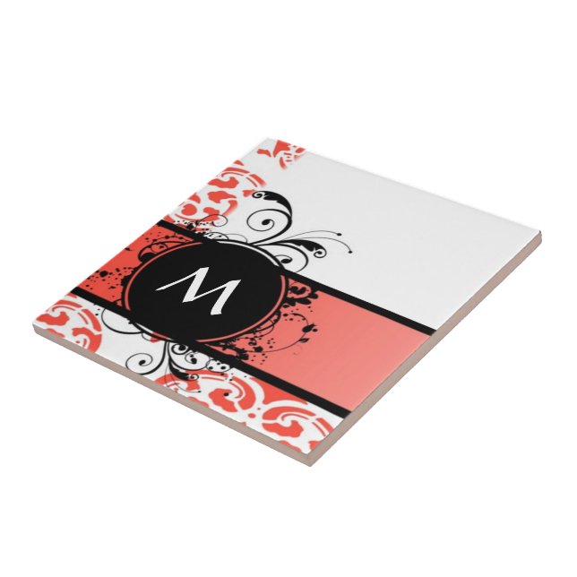 Röd dammmönstermonogram kakelplatta (Sidan)