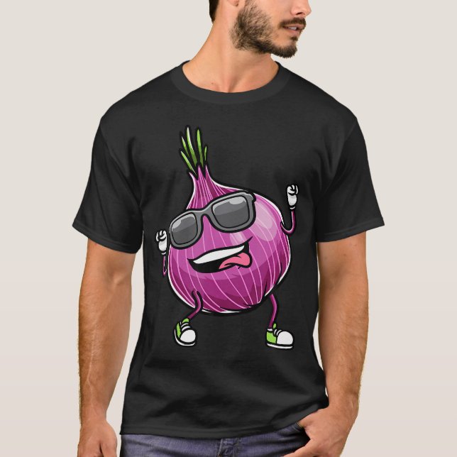 Röd Dansande Lök Grönsak T Shirt (Framsida)