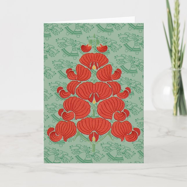Röd Deco blommajulgran Helgkort (Framsida)