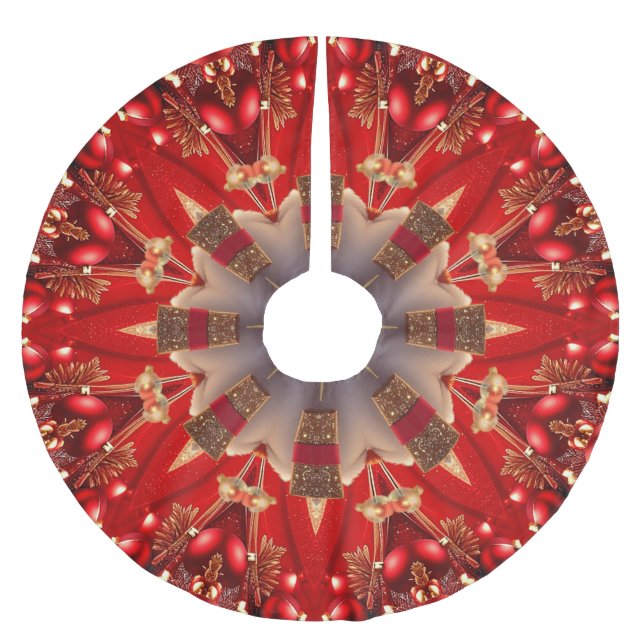 Röd dekorativ julgranströja julgransmatta borstad polyester (Framsidan)