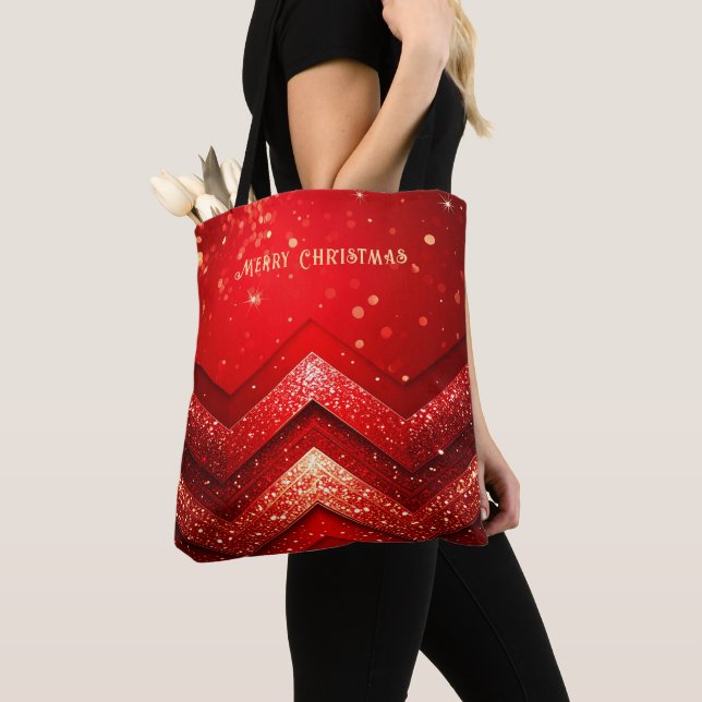 Röd dekorativ julklapp Glitter Helgdag Tote Bag Tygkasse (Närbild)