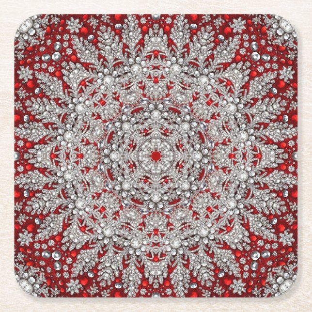 Röd dekorativ semester papper coaster underlägg papper kvadrat (Framsidan)
