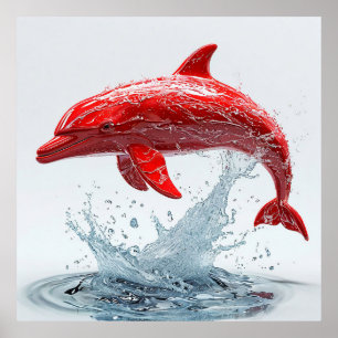 🐬 Röd Delfin Ocean Bold Kustdekor Poster