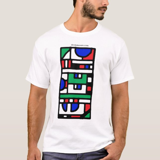 Röd design 006, grönt, blått tee shirt (Framsida)