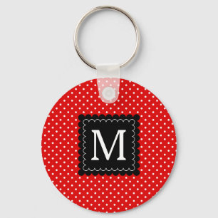 Röd design för Monogram för svart för vitpolka Nyckelring
