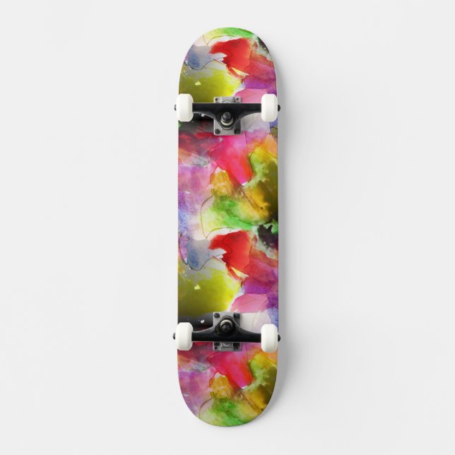 Röd designstruktur, gul vattenfärg skateboard bräda 19,5 cm (Framsida)