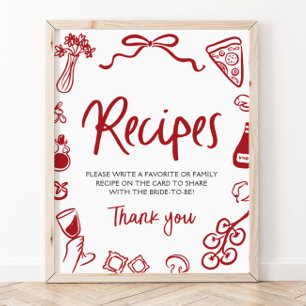 Röd Det är Amore Whimsical Italienska Recept Dusch Poster