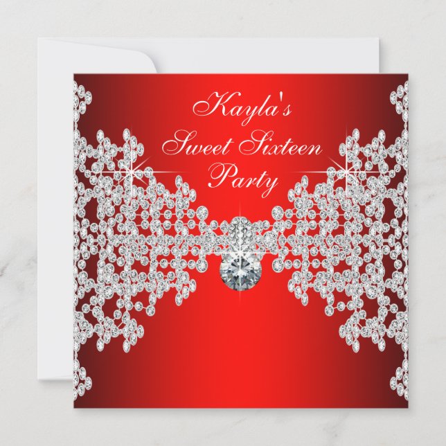 Röd diamant röd födelsedagsfest inbjudningar (Framsida)
