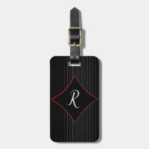 Röd diamantklippt monogram svart grå pinstripes bagagebricka
