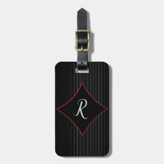 Röd diamantklippt monogram svart grå pinstripes bagagebricka
