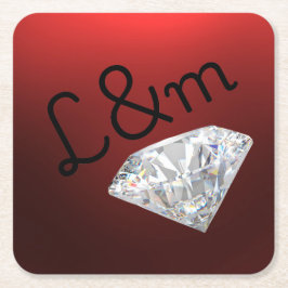Röd diamantmonogram fyrkantig underlägg papper kvadrat
